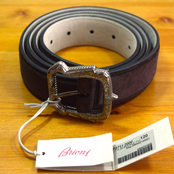 $1100 Brioni Men's Dark Brown Suede Belt Genuine Leather Handmade Italy 120 48 - Picture 4 of 16